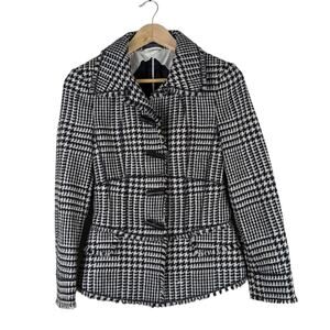 Strenesse Gabriele Strehle Womens Jacket 4 Wool Black White Houndstooth Coat